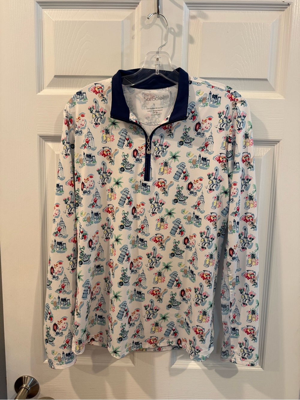 Women’s White SanSoleil Printed Long-Sleeve Performance Pullover Sun Protection